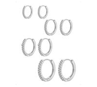 KONFEN 4 Pares Pendientes Aro Set Mujer, Circonitas Brillantes Luminosos Pulidos Multi-Tamaños Pequeños Piercing Oreja Cartílago Anillos Hipoalergénicos Pendiente Múltiples Piercings Joyería, Plata
