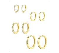 KONFEN 4 Pares Pendientes Aro Set Mujer, Shine Circonitas Pulidos Multi-Tamaños Pequeños Piercing Oreja Cartílago Anillos Pendientes, Hipoalergénicos Fantasía Pendiente Múltiples Piercings, Oro
