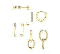 KONFEN 4 Pares Pendientes Botón y Aro Set Acabado Baño Oro 14K, Pendientes Mujer Aro Dobles Abiertos Colgante Con Circonita Brillante, Elegantes y Hipoalergénico Pendiente Piercing Helix Joyería, Oro