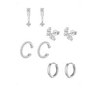 KONFEN 4 Pares Pendientes Botón y Aro Set, Pendientes Mujer Forma Pluma Abiertos Con Circonita Brillante, Ligero Apilable Pendiente Piercing Helix, Hipoalergénico Pendiente Mujer Joyería Regalo Plata