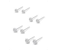 KONFEN 4 Pares Pendientes De Botón Plata De Lay 925, Pendientes Pequeño Mujer Con Circonita Brillante, Minimalistas Apilable Pendiente Piercing Helix, Hipoalergénico Pendiente Joyería Regalo, Plata