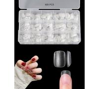 KONFEN 600 Piezas Uñas Postizas Cortas Cuadradas, 15 Tamaños Tips Uñas Set, Soft Gel Tips Cobertura Completa, Preformadas Nail Tip Totalmente Mate, Acrilicas Nails Tip con Caja, para DIY Nail Salon