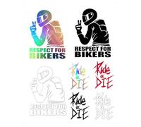 KONFEN 7 Piezas Pegatinas Reflectantes Coche Moto, Ride Or Die Pegatina Respect For Bikers Vinilos Pegatinas Impermeable Exterior Decoracion para Casco, Blanco Negro Rojo Laser
