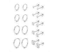 KONFEN 9 Pares Pendientes Aro Botón Set Mujer Acero Inoxidable, Circonitas Shine Pequeños Pendientes Multi-Tamaños Piercing Aro Pendientes Oreja Cartílago Hipoalergénicos Moda Pendiente Joyería Plata