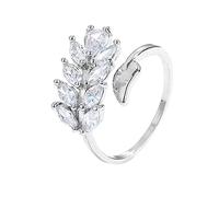 KONFEN Anillo Ajustable Mujer, Hoja Anillos Zircón Plata, Anillo Grande Plata, Alianzas Sortijas Anillo Dedo Gordo Anillas Jewelry Regalos Retro Geometría para Mujer Niña Juvenil San Valentin
