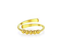 KONFEN Anillo antiestrés para mujer ajustable y giratorio, perlas giratorias, anillo para jugar con los dedos, bisutería, abertura ajustable, giratorio, regalo, dorado