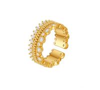KONFEN Anillo de mujer con encaje chapado en oro de 18 quilates ajustable, brillante con incrustaciones circonita, abertura ajustable, estilo metálico fantasía, regalo moderno, dorado