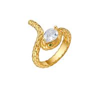 KONFEN Anillo de mujer con serpiente chapado en oro de 18 quilates ajustable, brillante con engaste circonita, abertura ajustable estilo metálico fantasía moderno regalo, dorado