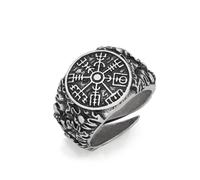 KONFEN Anillo para hombre, ajustable, con diseño de brújula vikinga, grabado texto, abierto, retro, punk, hip hop, gótico, unisex, vintage, regalo de cumpleaños/Navidad para hombres y niños