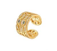 KONFEN Anillo para mujer calado chapado en oro de 18 quilates ajustable, brillante engaste de circonita, apertura ajustable, estilo metálico fantasía moderno, regalo, dorado
