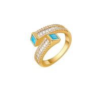 KONFEN Anillo para mujer chapado en oro de 18 quilates ajustable, brillante azul con engaste de circonita, apertura ajustable, estilo metálico fantasía moderno, regalo, dorado
