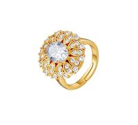 KONFEN Anillo para mujer con circonita blanca grande chapado en oro de 18 quilates ajustable, brillante engaste circonita, apertura ajustable, estilo metálico de fantasía moderno, regalo, dorado