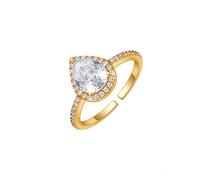 KONFEN Anillo para mujer con gota chapado en oro de 18 quilates ajustable, brillante engaste de circonita abertura ajustable, estilo metálico fantasía moderno regalo, dorado