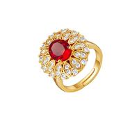 KONFEN Anillo para mujer con gran piedra de circonita roja chapado en oro de 18 quilates ajustable, brillante engaste circonita abertura ajustable, estilo metálico fantasía moderno regalo, dorado