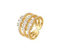 KONFEN Anillo para mujer de triple capa chapado en oro de 18 quilates ajustable, con brillantes engastados en circonita, apertura ajustable, estilo metálico moderno, regalo, dorado