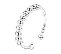 KONFEN Anillos Antiestres Ajustables Plata, Anillo Antiestres Plata de Ley 925 con Cuentas, Anxiety Ring Finos Giratorio Abierto Ajustable Anillos Regalos para Mujere Hombres Niñas Unisex