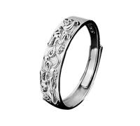 KONFEN Anillos Tallados Ajustable para Hombre, Vintage Hip Pop Anillos Abiertos, Gótico Punk Clásico Vintage Gatito, Búho, Ojo del Diablo, Buena Suerte Joyería para Hombre, Plata, Aleación