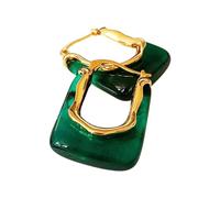 KONFEN Aros 18K Oro, Pendientes Dorados Pequeños para Mujer en Forma de U con Resina, Aretes Hoop Earring Joyas Regalos Fiesta (Ambar/Verde)