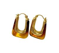 KONFEN Aros 18K Oro, Pendientes Dorados Pequeños para Mujer, Forma de U con Resina, Hoop Earring Joyas Regalos Fiesta (Ambar/Verde)