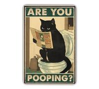 KONFEN Cartel de Chapa Gato Retro, Are You Pooping Cartel de Metal Póster Tin Sign Wall Decor, Letrero Artístico de Metal para Cuarto de Baño Aseo Puerta Casa Pubs para Cat Lovers 12 x 8 Pulgadas