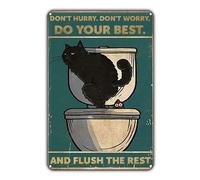 KONFEN Cartel de Chapa Gato Retro, Caca de Gato Cartel de Metal Póster Tin Sign Wall Decor, Letrero Artístico de Metal para Cuarto de Baño Aseo Puerta Casa Cafetería para Cat Lovers 12 x 8 Pulgadas