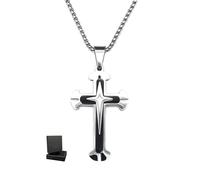KONFEN Collar Acero Inoxidable Hombre, 3mm * 24" Cadena Crucifijo 304 Acero Inoxidable, 60cm Collares Cadenas Cruz Necklace Men Cruces Pingente Regalo para Homem Chico Chapa (Plata y Negro)