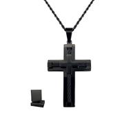KONFEN Collar Acero Inoxidable Hombre, 3mm * 24" Cadena Crucifijo Entrelazadas 304 Acero Inoxidable, 60cm Collares Cadenas Cruz Necklace Men Cruces Pingente Regalo para Homem Chico Chapa (Negro)