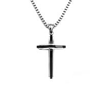 KONFEN Collar Colgante Hombre Mujer, 20" Cadena Crucifijo Collares Acero Inoxidable 50cm, Cadenas Cruz Necklace Men Cruces Pingente Y Regalo de Cumpleaños para Homem Chico Chapa (Plata y Negro)
