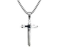 KONFEN Collar Colgante Hombre Mujer, 20" Cadena Crucifijo Collares Acero Inoxidable 50cm, Cadenas Cruz Necklace Men Cruces Pingente Y Regalo de Cumpleaños para Homem Chico Chapa (Plata)