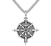 KONFEN Collar Colgante Hombre Mujer, 24" Cadena Brújula Collares Acero Inoxidable 60cm, Cadenas Brújula Necklace Men Hip Hop Compass Cordon Pingente Y Regalo de Cumpleaños para Homem Chico Chapa
