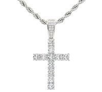 KONFEN Collar Colgante Hombre Mujer, Cadena Crucifijo Collares Acero Inoxidable 55cm con Circonio, Cadenas Cruz Necklace Men Cruces Cordon Pingente Regalo de Cumpleaños para Homem Chico Chapa, Plata