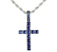 KONFEN Collar Colgante Hombre Mujer, Cadena Crucifijo Collares Acero Inoxidable 55cm con Circonio, Cadenas Cruz Necklace Men Cruces Cordon Pingente Regalo de Cumpleaños para Homem Chico Chapa, Azul