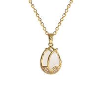 KONFEN Collar Mujer, Cadena Dorada Colgante Mujer de Tulipán con Ópalo, Gargantillas Mujer Regalos para Novia Niña Chica Cumpleaños Navidad Aniversario San Valentín Regalo (Oro)
