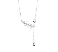 KONFEN Collar para Mujer, Regalo Collares en Forma de Hojas Colgante de la Cadena de Collares con Cubic Zirconia, Collares Longitud Ajustable Regalos para Mujeres, Plata