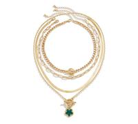 KONFEN Collares en capas de la Mujer Boho, único colgante geométrico de serpiente gargantilla, la vendimia de la estrella/flor/corazón de la cadena de joyería de regalo para Lover(4 Estilo, Oro/Plata)