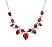 KONFEN Collares Mujeres Cristal, Rojo Diamantes Imitación Moda Lágrima Longitud Ajustable, Boda Partido Brillante Clásico, Elegante y Joyas Cristal la Vendimia para las Mujeres Niñas, Rojo, Aleación