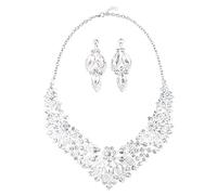 KONFEN Conjunto de Joyas de Boda, Juegos de Joyas Mujer, Cristal Conjunto Pendientes y Collar Mujer, Novia Set joyeria Colgante Regalo para Boda Novia Mujeres y Niñas (Blanco)