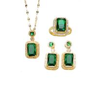 KONFEN Conjunto de Joyas de Cristal, Esmeralda Juegos de Joyas Conjunto Pendientes Collar y Anillo Ajustable con Cubic Zirconia Mujer, Crystalina Joyeria Colgante Set para Mujeres Niñas (Verde)