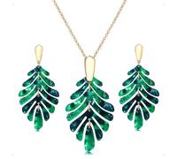 KONFEN Conjunto de Joyas de Hoja, Set de Joyas de Navidad Esmeralda Conjunto Pendientes Collar Hojas Verde Mujer, Joyeria Colgante Pendientes Set Vintage para Mujeres Niñas (Verde)