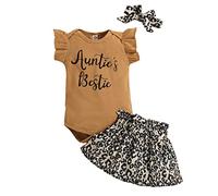 KONFEN Conjunto Ropa Bebe Niña Recien Nacido, Manga Corta Estampado de Leopardo Mono con Volantes + Falda + Diademas Conjunto de 3 Piezas para Bebés 9-12 Meses