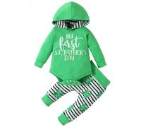 KONFEN Conjunto Ropa Bebe Niña Recien Nacido, My First St. Patrick's Day Manga Larga Mono con Capucha + Pantalones, Trébol de Cuatro Hojas Conjunto de 2 Piezas para Bebés Niña Unisex 0-3 Meses