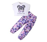 KONFEN Conjunto Ropa Niña 2 Piezas, Hip Hop Crop Top Manga Corta + Pantalones Camuflaje con Bolsillo, Top e Pantalones Jogger Deportivo Ropa Street Dance Verano Otoño para Niña 9 a 10 Años, Morado