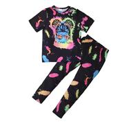 KONFEN Conjunto Ropa Niña 2 Piezas, Tie-dye Hip Hop Top Manga Corta + Pantalones, Top e Pantalones Jogger Deportivo Ropa Street Dance Verano Otoño para Niña 9 a 10 Años, Negro