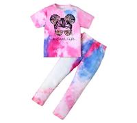 KONFEN Conjunto Ropa Niña 2 Piezas, Tie-dye Hip Hop Top Manga Corta + Pantalones, Top e Pantalones Jogger Deportivo Ropa Street Dance Verano Otoño para Niña 9 a 10 Años, Morado