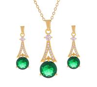 KONFEN Esmeralda Circón Juego de Joyas Mujer, Joyería para Mujer Conjunto Collar y Pendientes Torre Forma Longitud Ajustable, Fiesta Brillante Premium Clásico Elegante y Vintage para Señoras, Verde