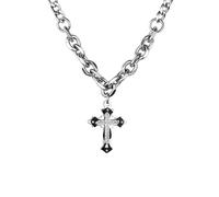 KONFEN Hombre's Collar Cruz, Cruz Colgante Collar con Cadena, Rhinestone Cristianismo Joyería para Hombre/Mujer, Regalo para Cumpleaños/Navidad/Día Acción Gracias, Plata, Acero Titanio+Aleación