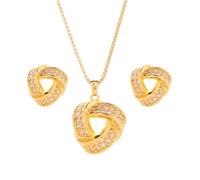 KONFEN Juego de Joyas para las Mujeres, Circón Forma de Triángulo Colgante Conjunto Collar y Pendientes de Cadena Ajustable, Joyería Regalos para Mujer Niñas 2 PCS, Oro