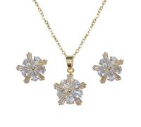 KONFEN Juego de Joyas para Mujer, Joyeria Collar con Colgante en Forma de Flor y Juego de Pendientes con Cubic Zirconia, Collares de Largo Ajustable Juego de Joyas, Regalos para Niñas, Oro