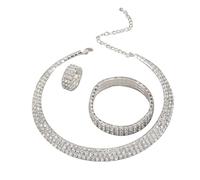 KONFEN Juego de Joyas para Mujer, Joyería Collar Pulsera y Anillo de la Elasticidad con Juego de Cubic Zirconia, Collares de Longitud Ajustable Conjuntos de Joyas Regalos para Niñas, Plata