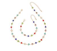 KONFEN Juego de Joyas para Mujer, Joyeria Collar y Pulsera con Forma de Corazón de Vidrio de Color, Collares de Pulsera Longitud Ajustable, Conjuntos de Joyas Regalos para Niñas, Oro